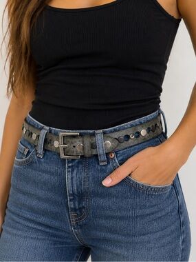 Brave Leather 1992 Gray Studded Cutout Belt Size 32 Made in Canada